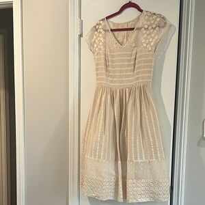 Anthropologie Beige Lace Midi Dress